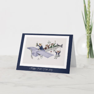 Cartão De Festividades Happy New Year 2015 Cute Cats in Plane Card