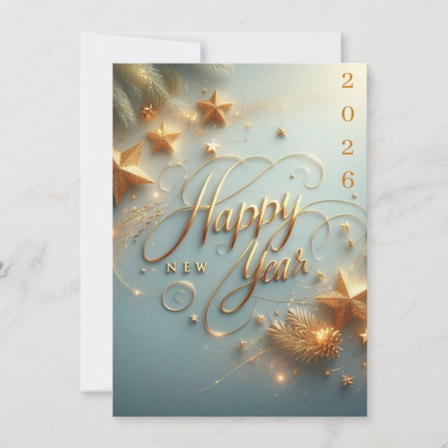 Cartão De Festividades Happy New Year 2026 Greeting Card | Elegant  (Frente)
