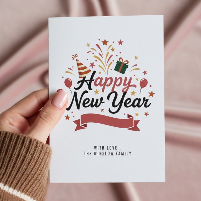 Cartão De Festividades Happy New Year Card – Personalized Name or Family (Criador carregado)