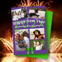 Cartão De Festividades Happy New Year Family Photo Flat Greeting Card