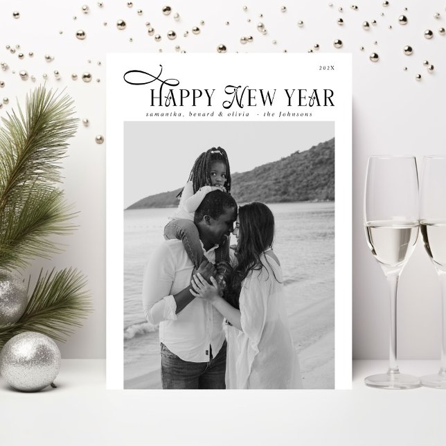 Cartão De Festividades Happy New Year Modern Chic Family 4 Photos Collage (Criador carregado)