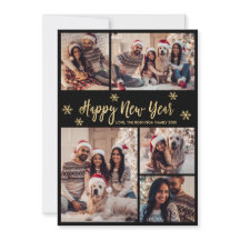 Happy New Year Snowflake Black Gold Photo Collage 