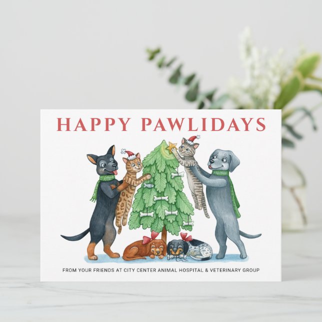 Cartão De Festividades Happy Pawlidays Veterinária (Em pé/Frente)