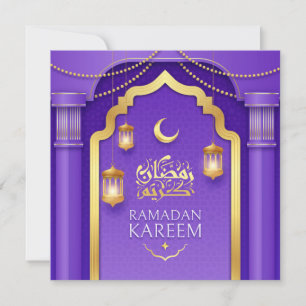 Cartão De Festividades Happy Ramadan Mubarak Dourado Crescent Purple