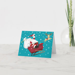 Cartão De Festividades Happy Santa and Reindeer Christmas Greeting Card