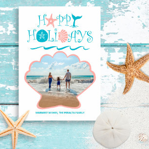 Cartão De Festividades Happy Seashore Beach Seashell Christmas Photo