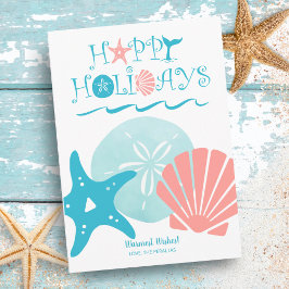 Cartão De Festividades Happy Seashore | Natal de Seashell de praia tropic