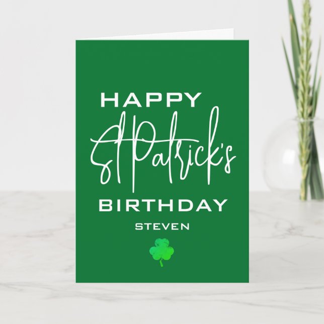 Cartão De Festividades Happy St Patricks Birthday Shamrock Personalizado (Frente)