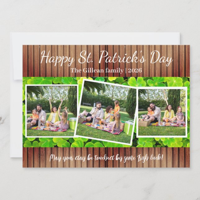 Cartão De Festividades Happy St. patrick's day Shamrocks family 3 photo (Frente)