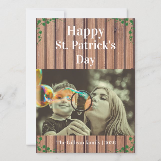 Cartão De Festividades Happy St. patrick's day Shamrocks family one photo (Frente)