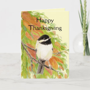 Cartão De Festividades Happy Thanksgiving Autumn Color Chickadee Bird art