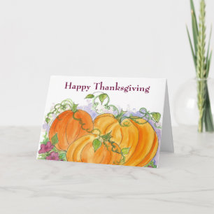 Cartão De Festividades Happy Thanksgiving Watercolor Orange Pumpkins