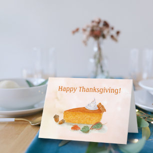 Cartão De Festividades Happy Thanksgiving Watercolor  Pumpkin Pie