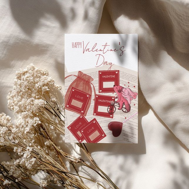 Cartão De Festividades Happy Valentine’s Day – Tickets & Puppy on Bicycle (Criador carregado)