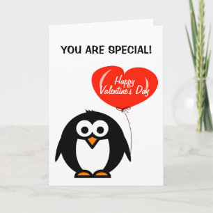 Cartão De Festividades Happy Valentines day card penguin and balloon