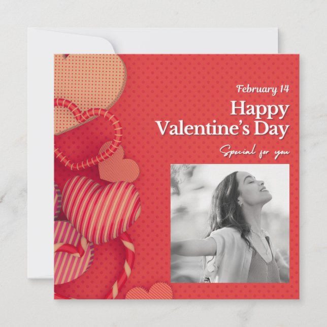 Cartão De Festividades Happy valentine's day Custom Photo Red Hearts (Frente)