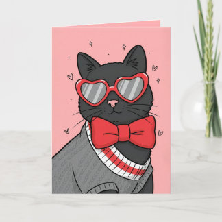 Cartão De Festividades Happy Valentines Day Cute Cat in Sweater