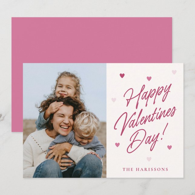 Cartão De Festividades Happy Valentines Day Heart family Photo Card (Frente/Verso)
