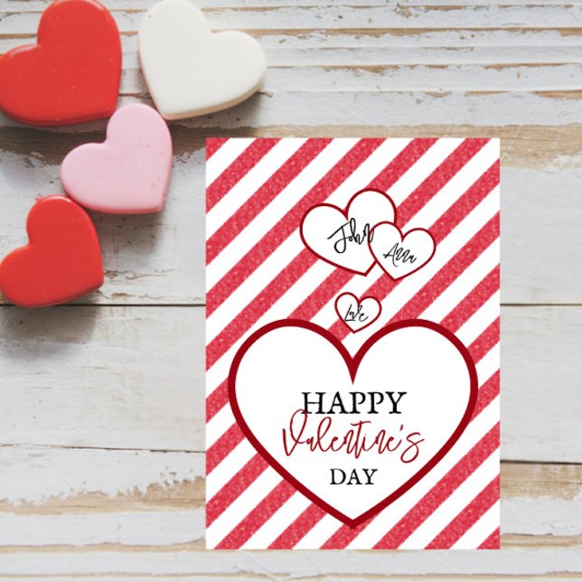 Cartão De Festividades Happy Valentine's Day Red Hearts Chalk Stripes (Criador carregado)