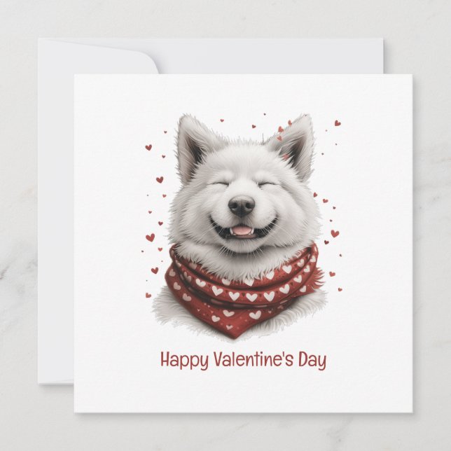 Cartão De Festividades Happy Valentines Day Samoyed Dog (Frente)