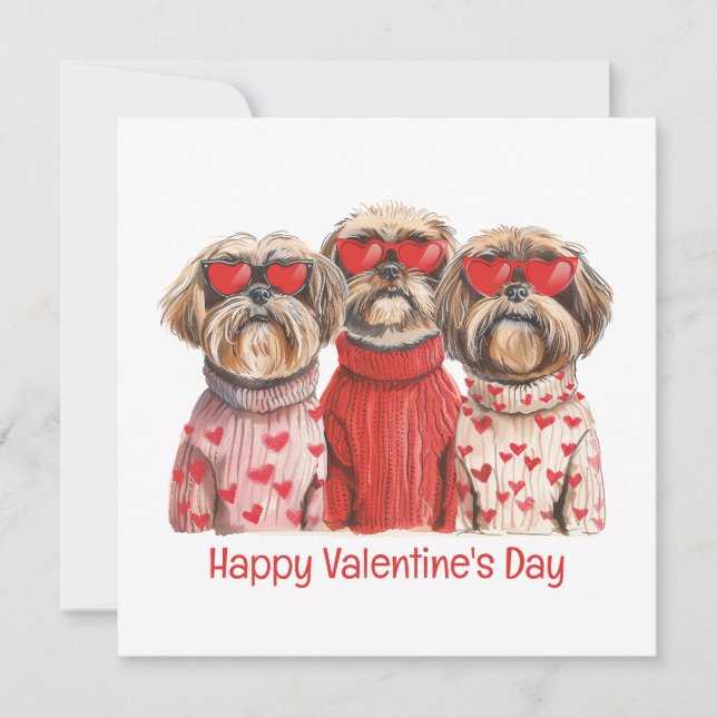 Cartão De Festividades Happy Valentines Day Shih Tzu Dogs (Frente)