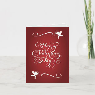 Cartão De Festividades Happy Valentines With Cupid & Script Des & White