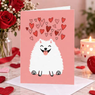 Cartão De Festividades Happy White Pomeranian Dog Valentine's Day Card
