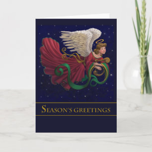 Cartão De Festividades Harp Center - Christmas Angel With Harp Card