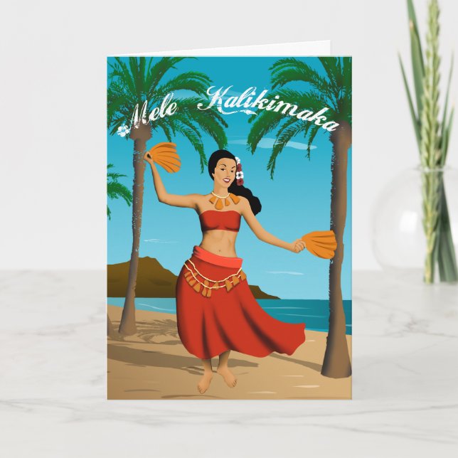 Cartão De Festividades Havaiana Vintage Mele Kalikimaka Personalizável (Frente)