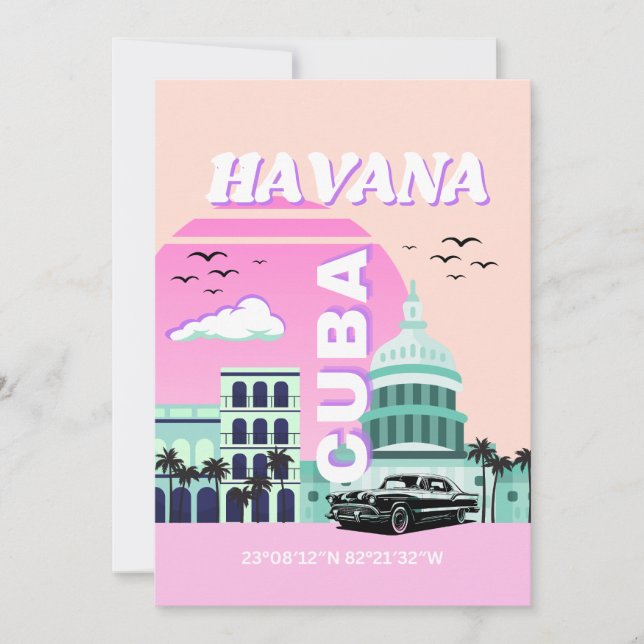 Cartão De Festividades Havana Cuba Pink Viagem Art (Frente)