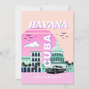 Cartão De Festividades Havana Cuba Pink Viagem Art