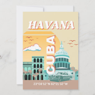 Cartão De Festividades Havana Cuba Retro Viagem Art