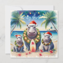 Cartão De Festividades Hawaii Hippo celebrating Christmas at the beach 