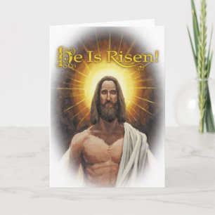 Cartão De Festividades He is Risen! Portrait of Jesus Easter Card