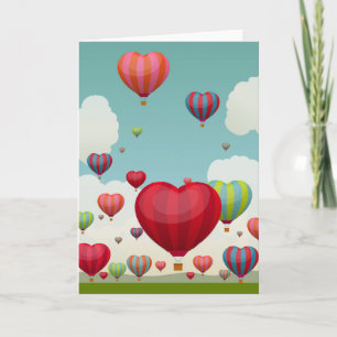 Cartão De Festividades Heart-Shaped Hot Air Balloons-Valentine's Day Card