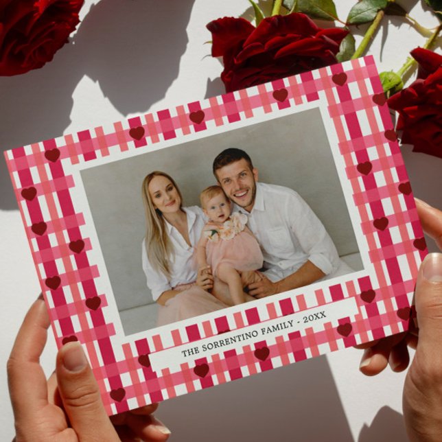 Cartão De Festividades Heart striped family modern photo valentine day (Criador carregado)