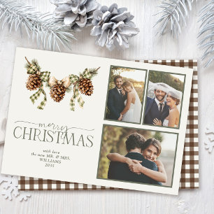 Cartão De Festividades Hearthpine Pine & Gingham Natal de Recém-Casados