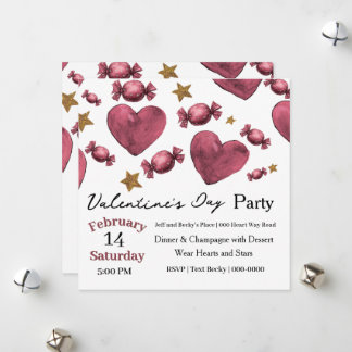 Cartão De Festividades Hearts Candies and Stars Valentine Invitation