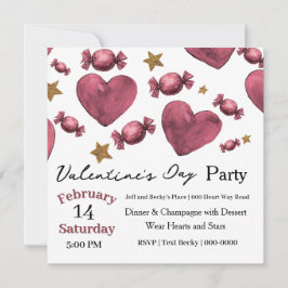 Cartão De Festividades Hearts Candies and Stars Valentine Invitation