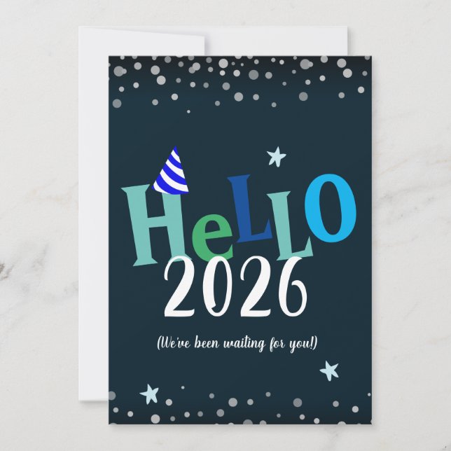 Cartão De Festividades Hello 2026 Funny New Years Holiday Card (Frente)