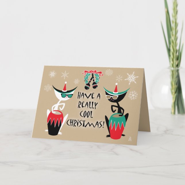 Cartão De Festividades Hep Cats Retro Christmas - Personalizado (Frente)