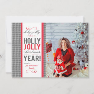 Cartão De Festividades Herringbone Holly Jolly Natal Personalizável