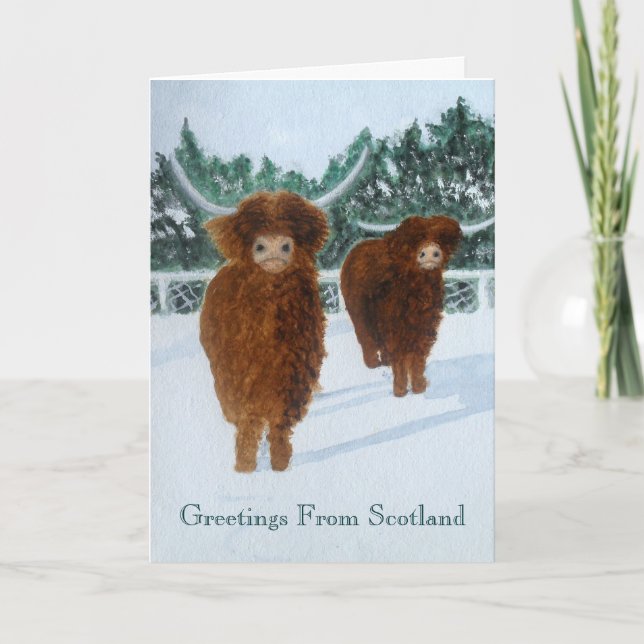 Cartão De Festividades Highland Cattle in Winter (Frente)