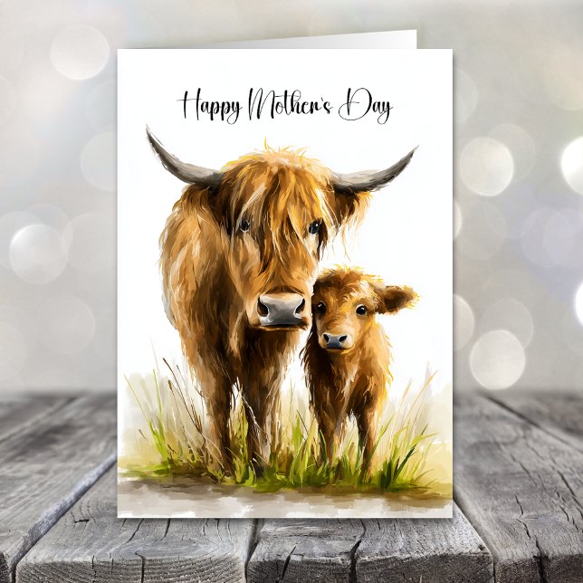 Cartão De Festividades Highland Cow and Calf Mother's Day (Criador carregado)
