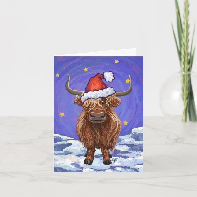 Cartão De Festividades Highland Cow Christmas (Frente)