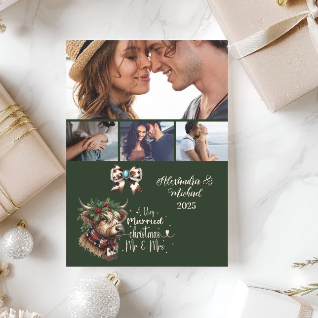 Cartão De Festividades Highland Cow Feliz Natal Sra. e Sr. 4 Foto (Criador carregado)