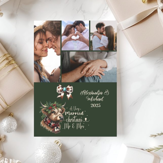 Cartão De Festividades Highland Cow Feliz Natal Sra. e Sr. 5 Foto (Criador carregado)