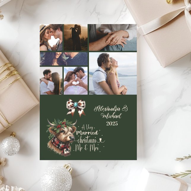 Cartão De Festividades Highland Cow Merry Christmas Mrs and Mr 7 Photo  (Criador carregado)