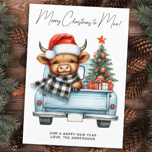 Cartão De Festividades Highland Cow Vintage Blue Truck Feliz Natal