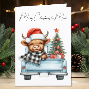 Cartão De Festividades Highland Cow Vintage Blue Truck Feliz Natal